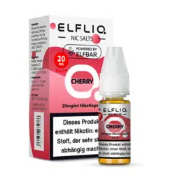 Elfbar Elfliq Nic Salts Liquid Cherry Geschmack, Produkt- und Verpackungsansicht.