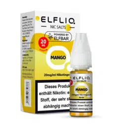 Elfbar Elfliq Nic Salts Liquid Mango Geschmack, Produkt- und Verpackungsansicht.