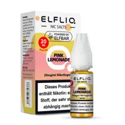 Elfbar Elfliq Nic Salts Liquid Pink Lemonade Geschmack, Produkt- und Verpackungsansicht.