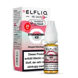 Elfbar Elfliq Nic Salts Liquid Strawberry Ice Geschmack, Produkt- und Verpackungsansicht.