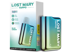 Lost Mary Tappo Vape-Gerät in einem einzigartigen Blau-Grün, modern und leistungsstark.
